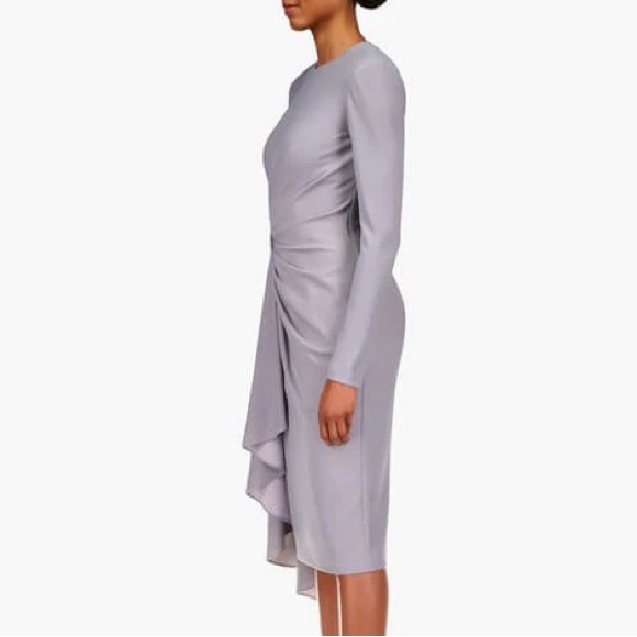 Badgley Mischka Ruched Drape Long Sleeve Dress Gray SOLD OUT Designer - Picture 4 of 4